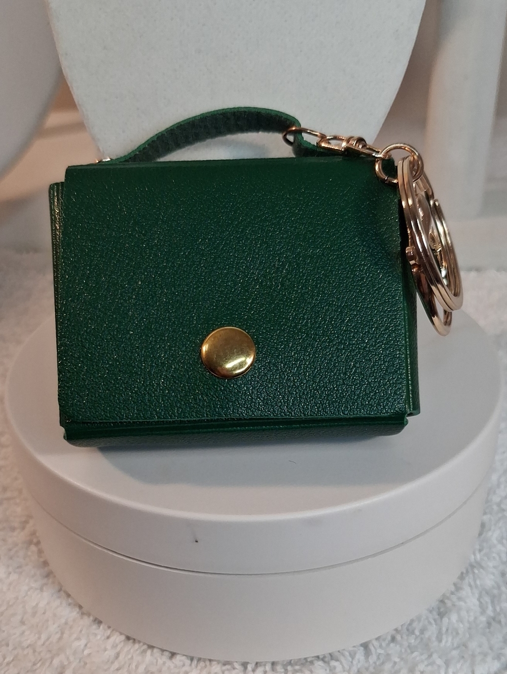 Green Mini Purse Keychain/Bag Charm - Gold-Tone Accent